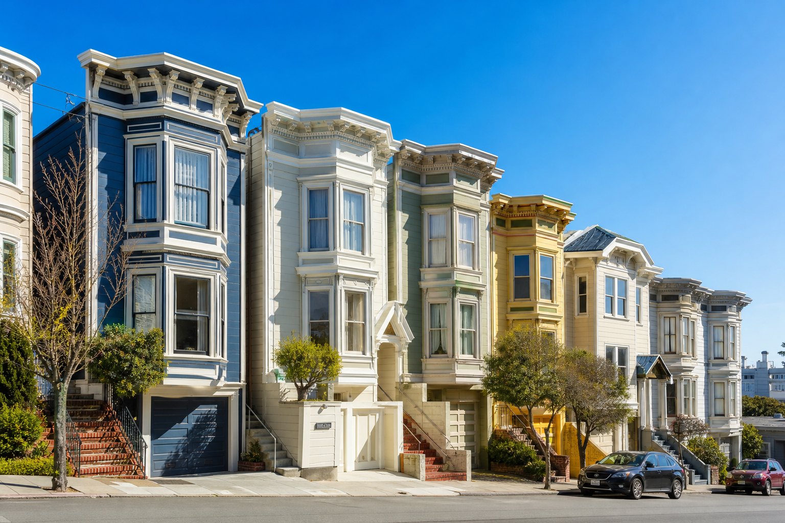 Row of colorful San Francisco townhomes