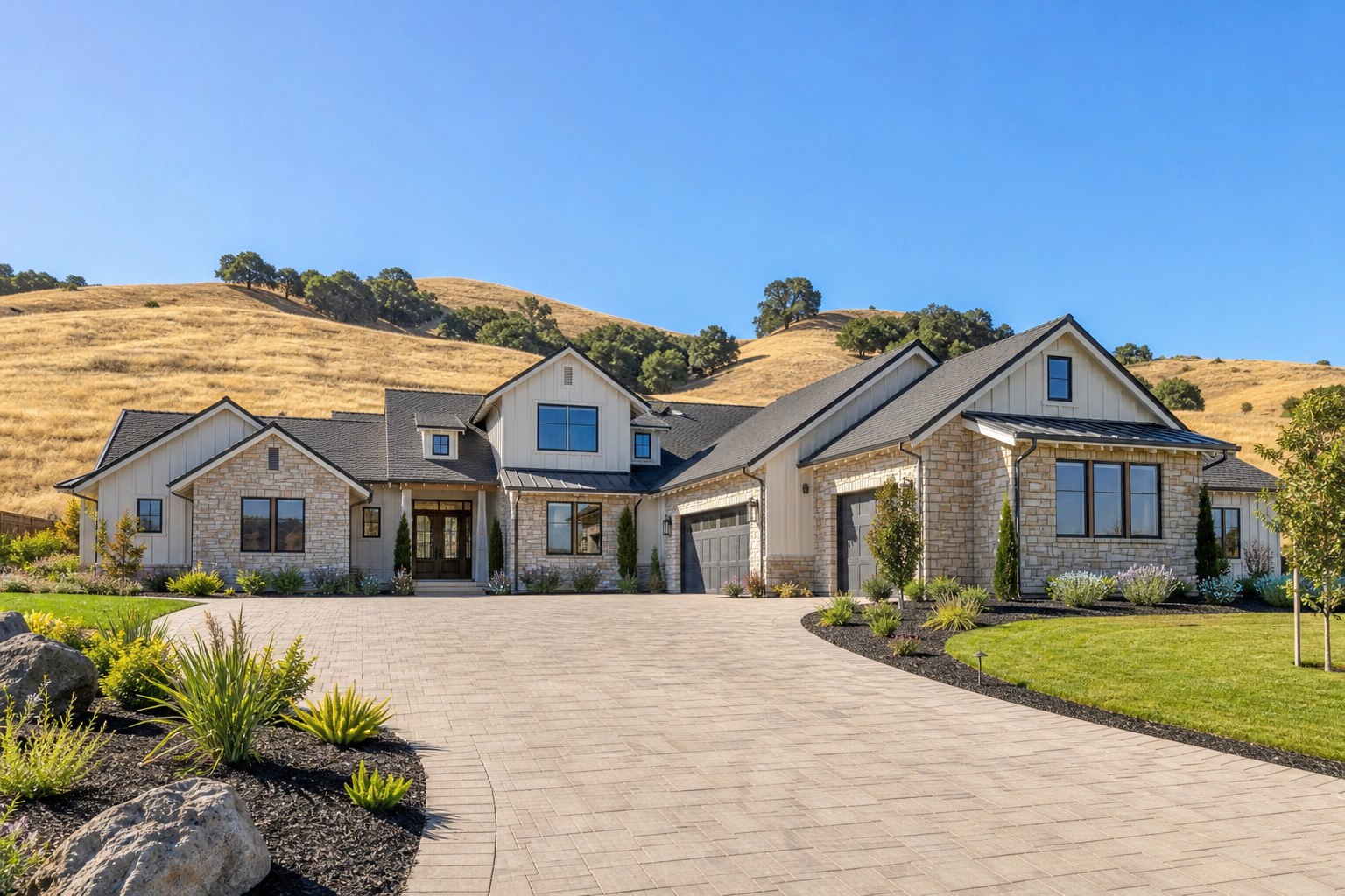 Newer Tri-Valley home with hills behind